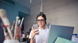 Student holding phone