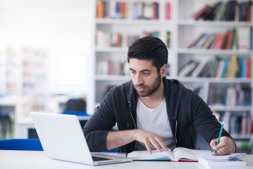 Student studying at computer