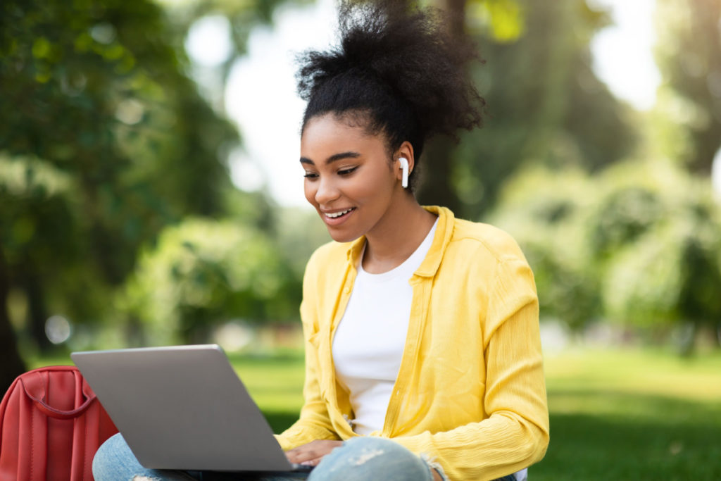 College student seeking care on laptop computer