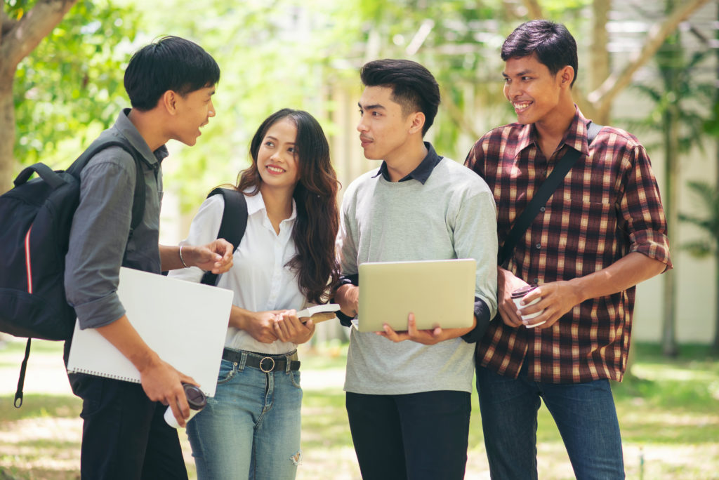 Students talking outside