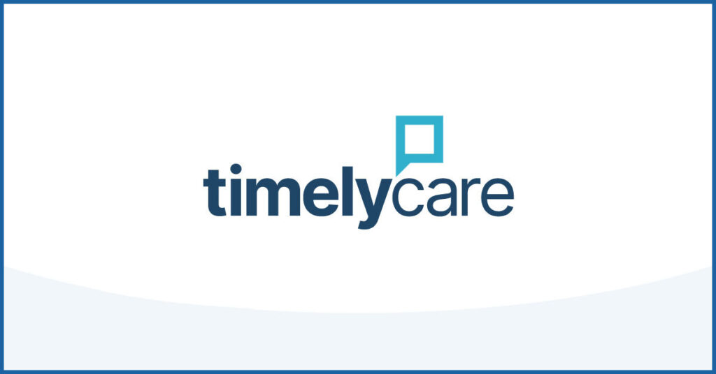 TimelyCare logo on a white and grey background with a blue border