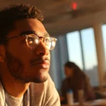 College student looking up