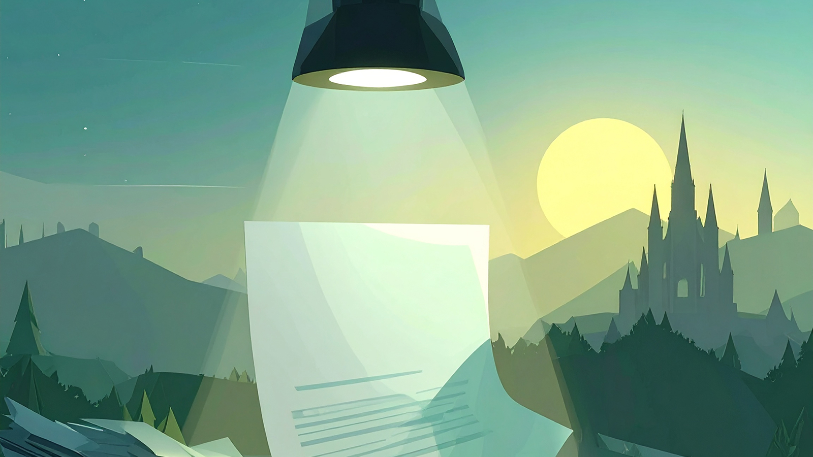 Illustration of a funding document under a spotlight