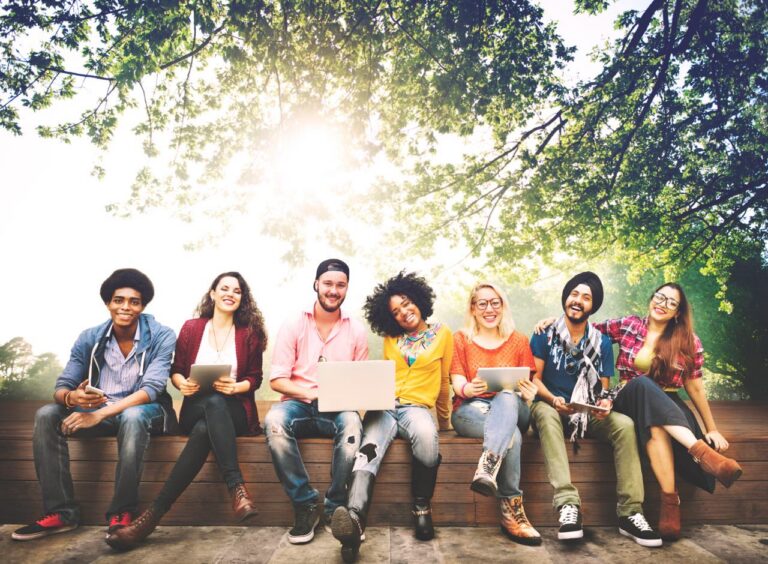 College students sitting outside