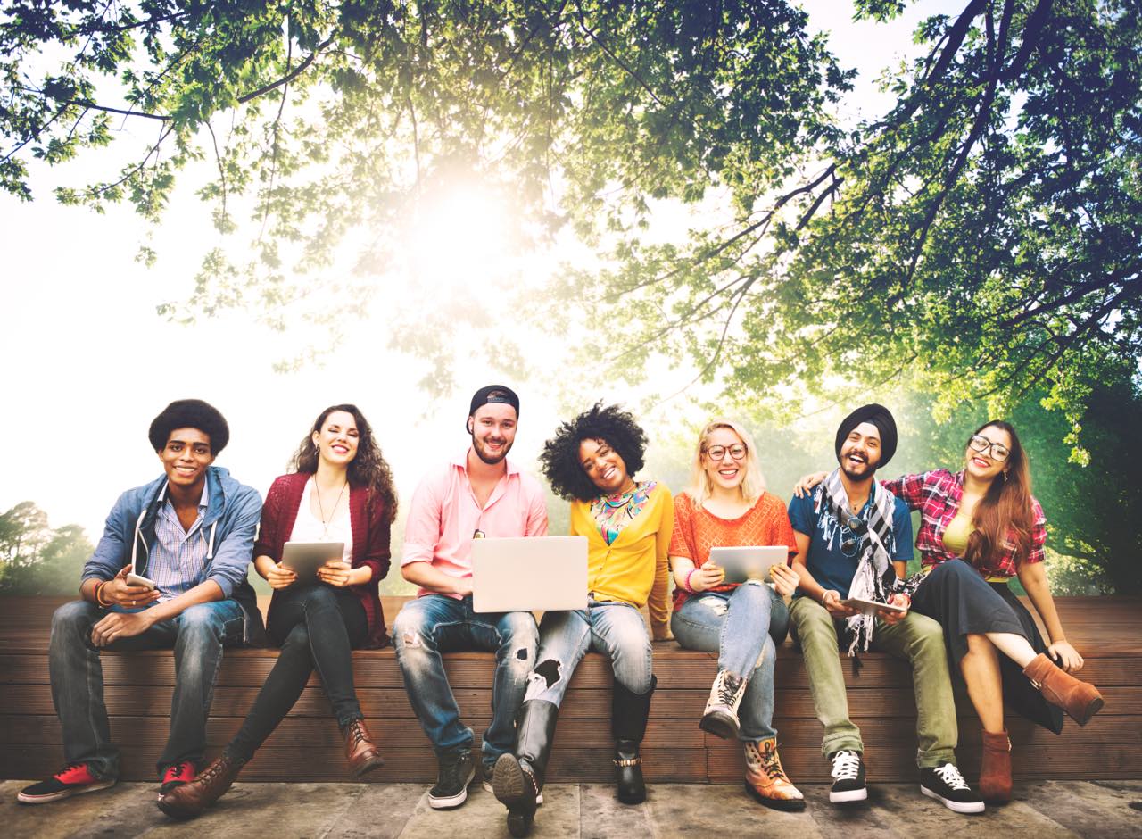 College students sitting outside